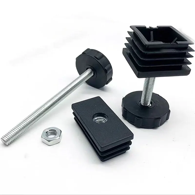 1Set 20~40mm M8 Plastic Square Pipe Plugs with Nut Hole Blanking End Inserts Caps Pipe Cover Furniture Leg Feet Tube Plug Black
