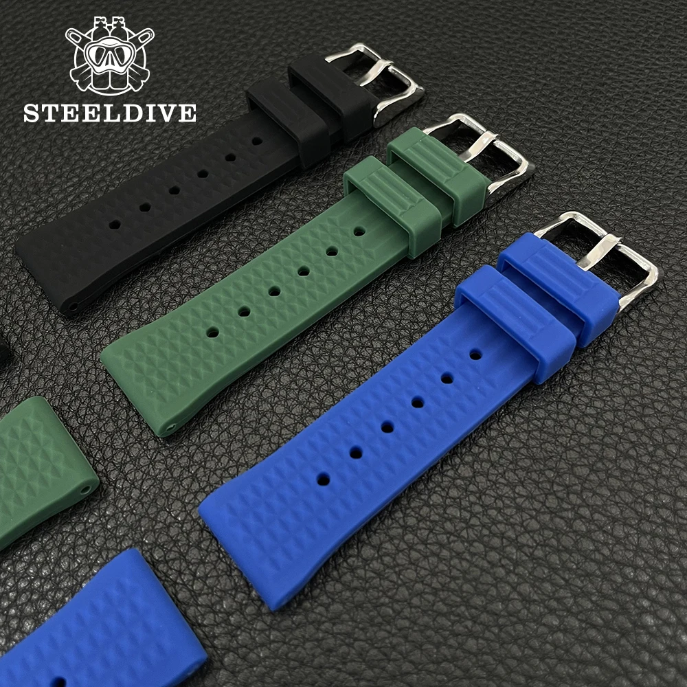 STEELDIVE Silicone Strap Waffle Strap Black/Green/Blue 20MM/22MM Width Classic Strap