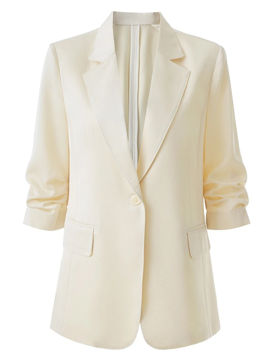 CHICEVER 基礎ミニマリストスタイルブレザー女性のためのノッチ襟半袖パッチワークボタンオフィスジャケット女性の夏の新