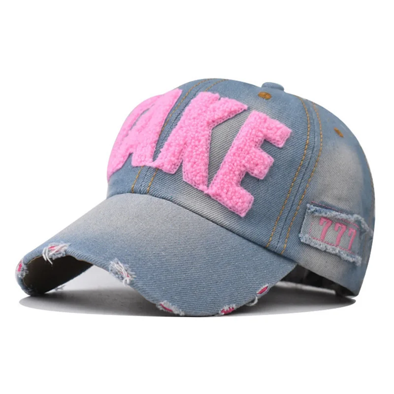 TAKE Patch Denim-Baseballkappe, blau gewaschen, Distressed Raw Hem Dad Hats, leichter, verstellbarer Sonnenhut für Damen und Herren – Detail 1