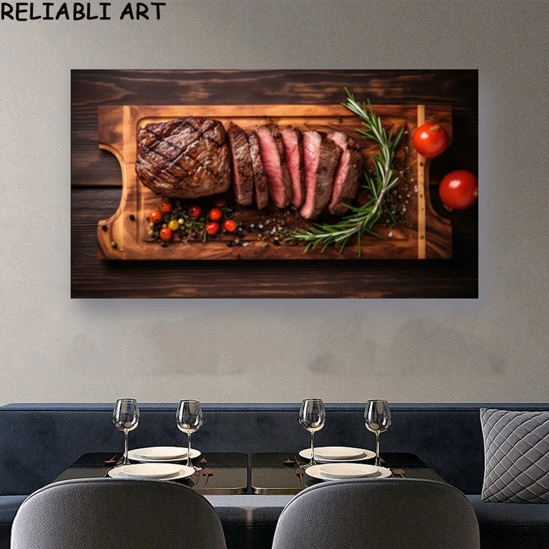 Nordic Style Grill Steak Food Poster and Print Canvas Painting Wall Art Pictures for Kitchen Living Room Home Decor No Frame