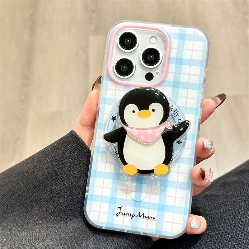 INS Cute Cartoon Penguin Dog For Magsafe Griptok Holder CellPhone Finger Ring Stand Support For iPhone 16 Samsung Girl Bracket
