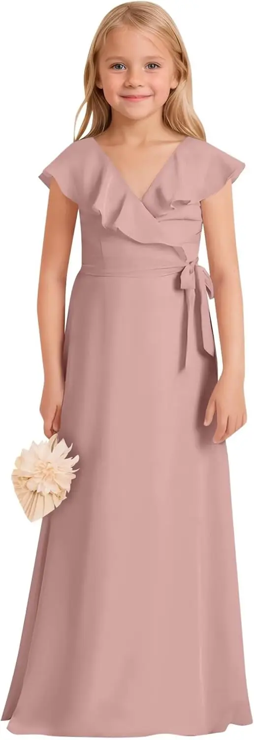 A Line Short Sleeves Junior Bridesmaid Dresses for Wedding Chiffon A-Line Formal Party Flower Girl Dress  Girl Dress