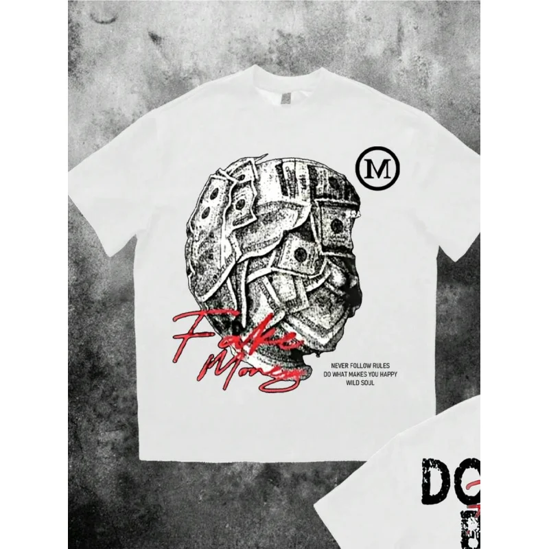US Dollar Bill Graphic Front & Back Print Set, Men's Standard Fit White T-Shirt Summer men's two-piece suit - free shipping incl