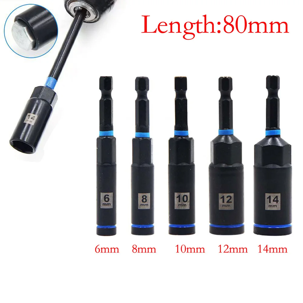 80mm Sechskant-Steckschlüssel-Adapter für Bohrmaschinen, 1/3/5 Stück Steckschlüssel-Verlängerungshülse 6/8/10/12/14mm Werkzeug-Steckschlüsseladapter