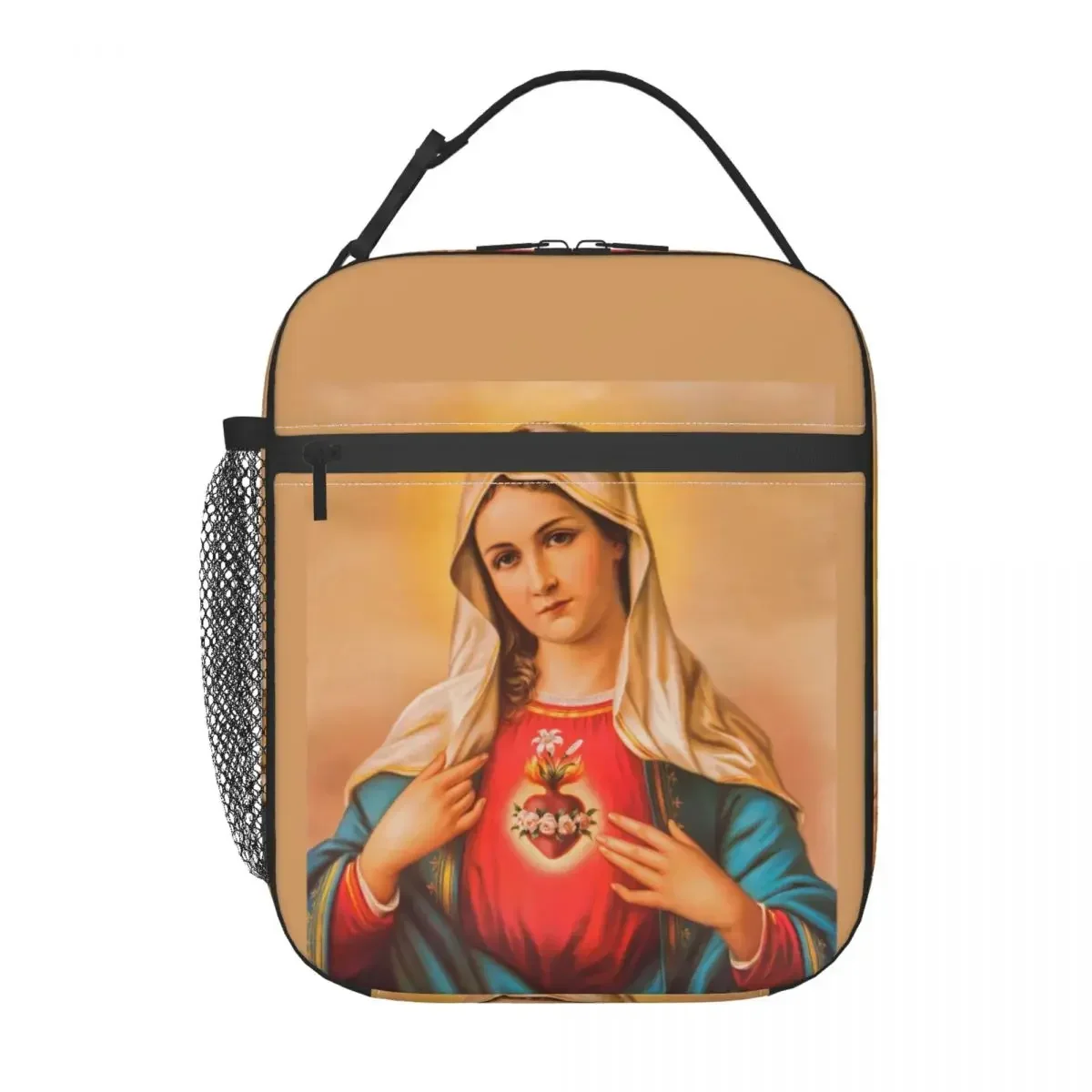 

Catholic Virgin Mary Lunch Bag For Student Print Lunch Box Picnic Portable Thermal Tote Handbags Oxford Print Cooler Bag