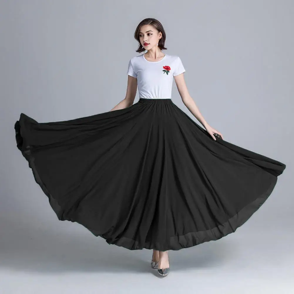 

Chiffon Dance Skirt Flowy Chiffon Maxi Skirt for Women Double-layered Dancewear with 720 Degree Pull Solid Color Versatile Dance