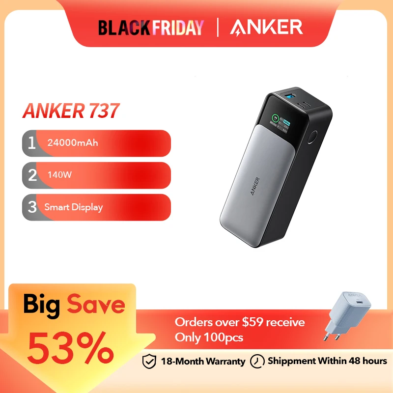 Anker 737 Power Bank 24000mAh 140W Powerbank 3-Port Portable Battery Fast Charging Spare Battery