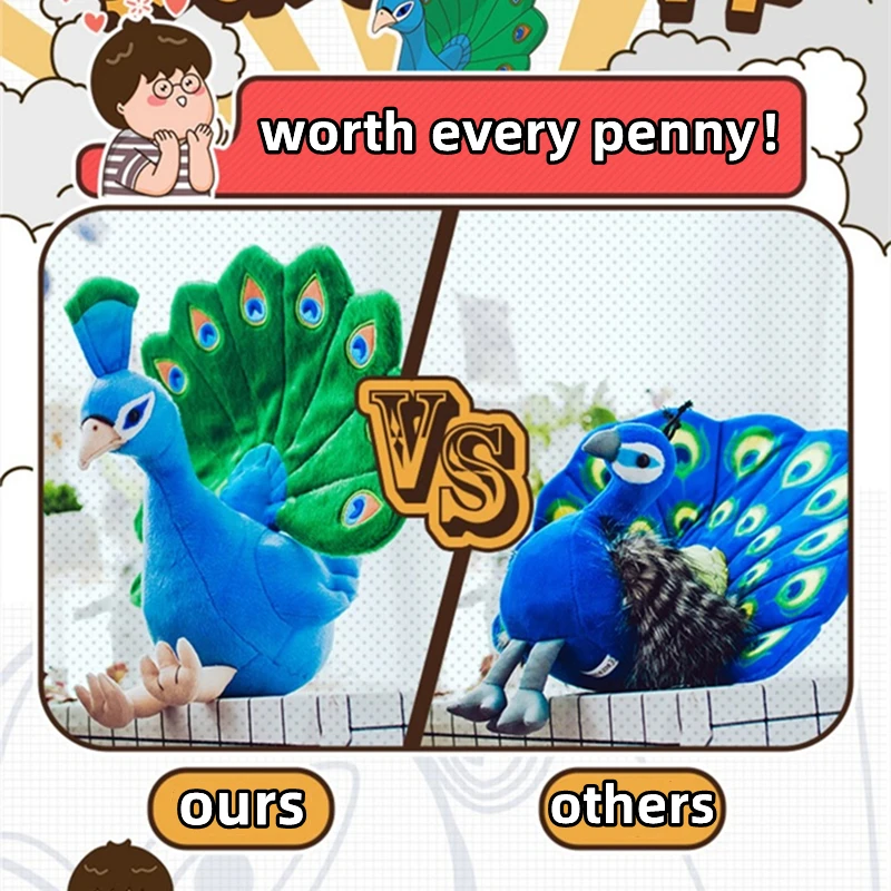 

Peacock High Fidelity Anime Cute Bird Plushie Peafowl Plush Toys Lifelike Animals Simulation Stuffed Doll Kawai Toy Gifts Kids