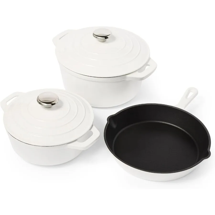 

Набор эмалированной чугунной посуды включает в себя голландские духовки емкостью 5Qt, 2,5Qt с крышками и 10 духовками для сковороды до индукционной сопротивления 500F.