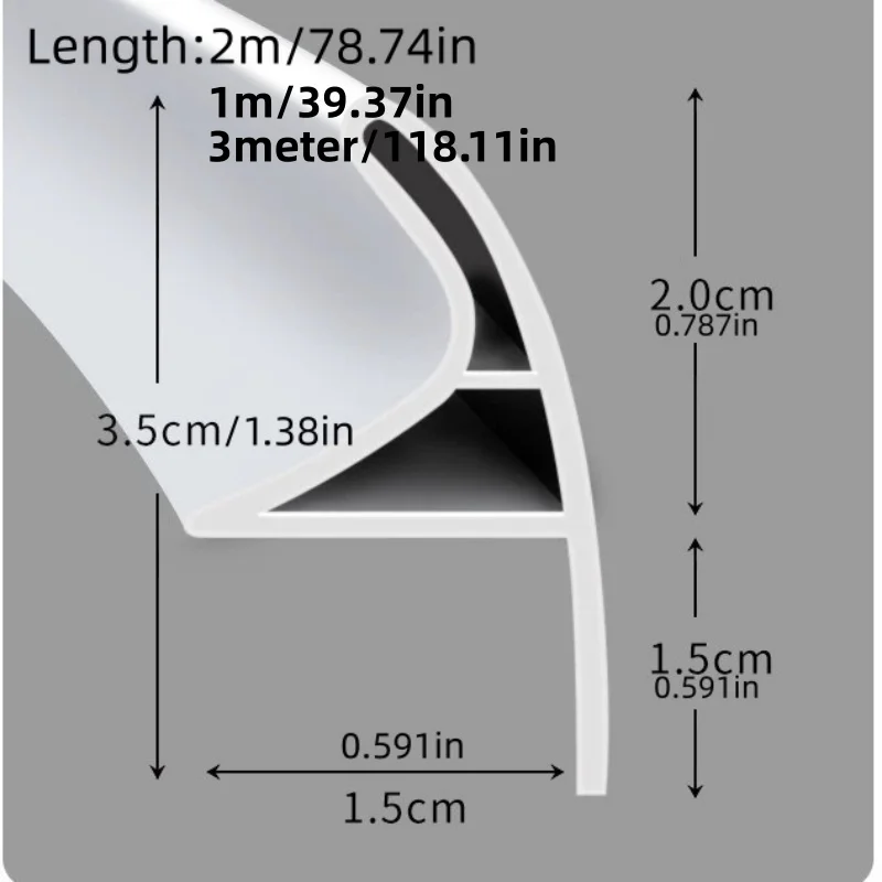 1pc 1/2/3meter Shower Threshold Water Dam Strip, Bendable Cuttable Silicone Water Stopper, 썸네일 2
