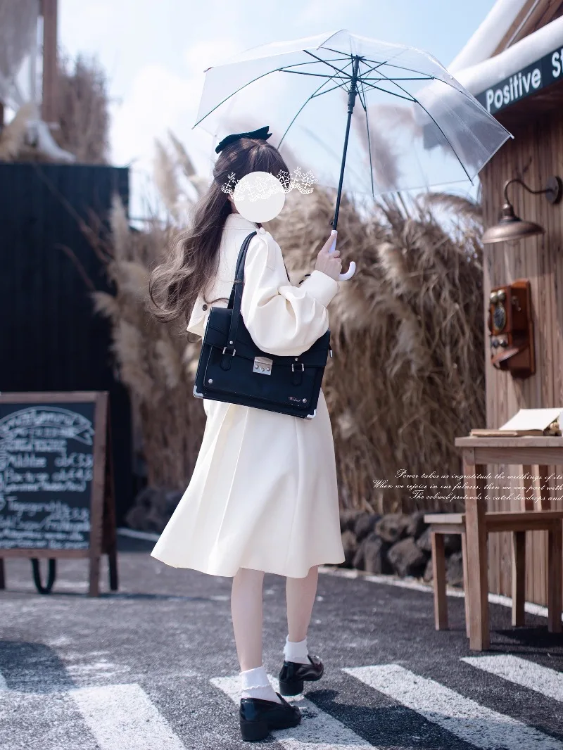 Gabardina japonesa de capa blanca de Lolita, estilo universitario elegante, otoño, nueva camiseta cortavientos de manga larga con una sola botonadura, prendas de vestir exteriores