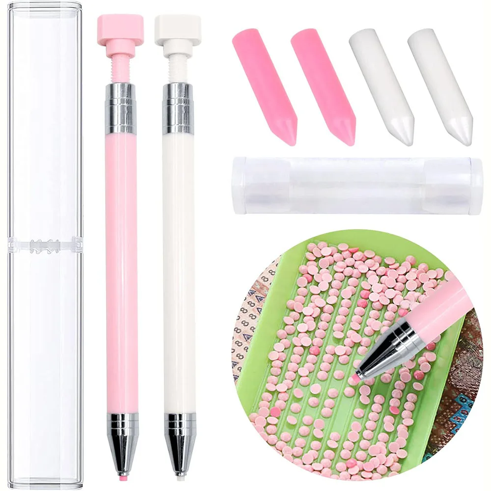 

Diamond Painting Pen with Wax Refillable Wax Pen Rotating Glue Point Drill Pen for Nail Art Rhinestones Diamond Art Accessories