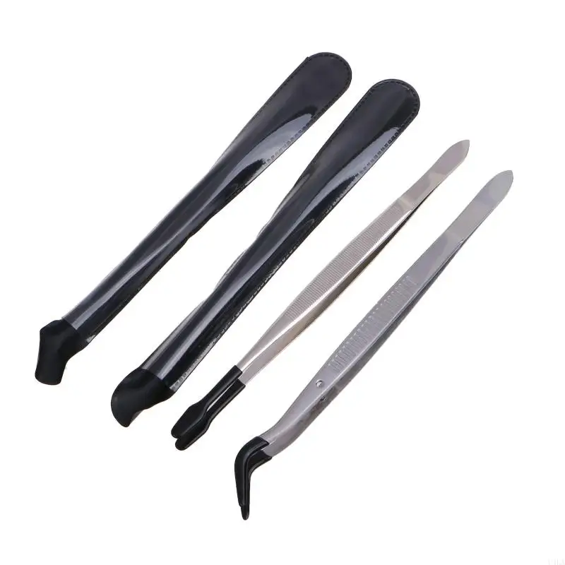 U4LA Stainless Steel Tweezers with Rubber Tipped Set of 2 Straight Flat Bent Tip Tweezer for Jewelry Making Coin Stamp Tongs DIY