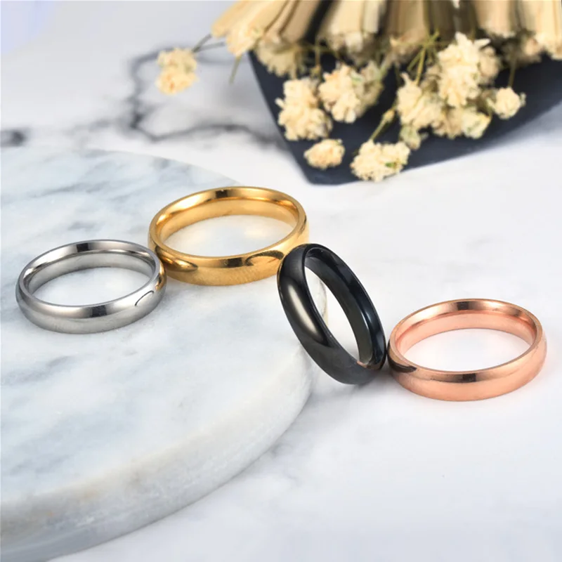 Simple 4mm Titanium Ring Women Men Prevent Allergy High Polished Wedding Rings Stainless Steel Couple Finger Jewelry Gifts Decor