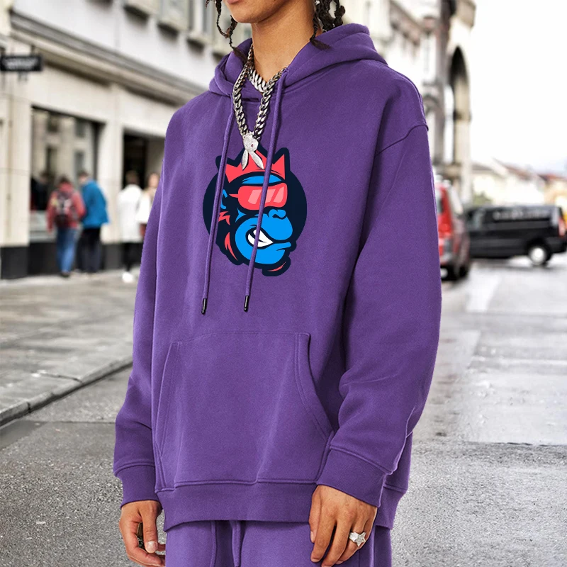 

Gorilla Kawaii Cartoon Cat Print Men Hoodies Harajuku Male Spring Long Sleeve Tops Streetwear Man Sweatshirts Clothes