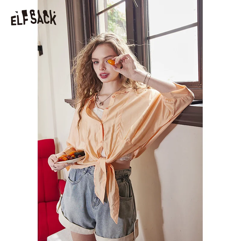 ELFSACK 2024 Summer New French thin loose temperament solid color versatile slim shirt for women