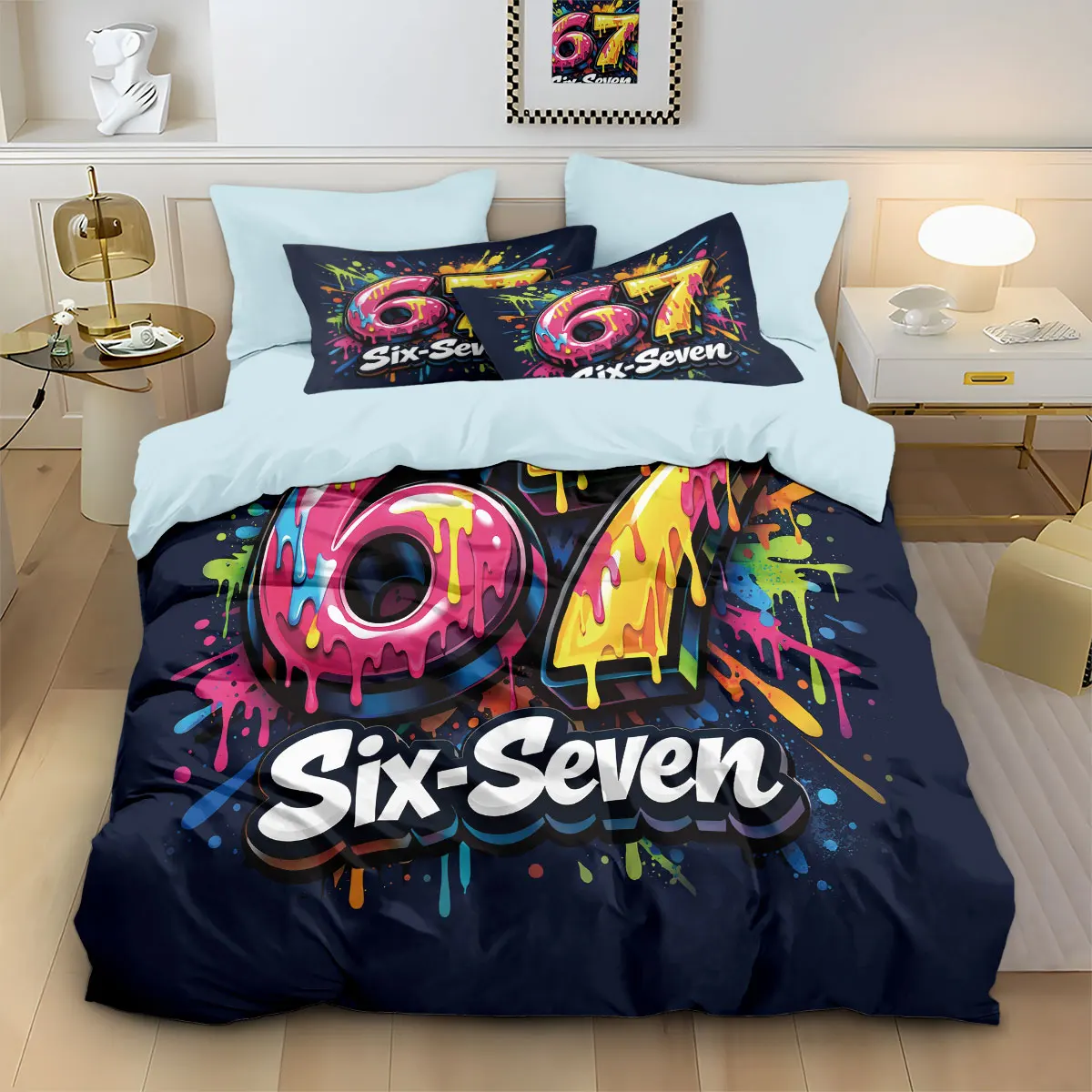 3pcs Graffiti Style Game Controller 67 Element Printed Coreless Down Duvet Cover Set, Multi Size Bedroom Bedding Decoration view 2