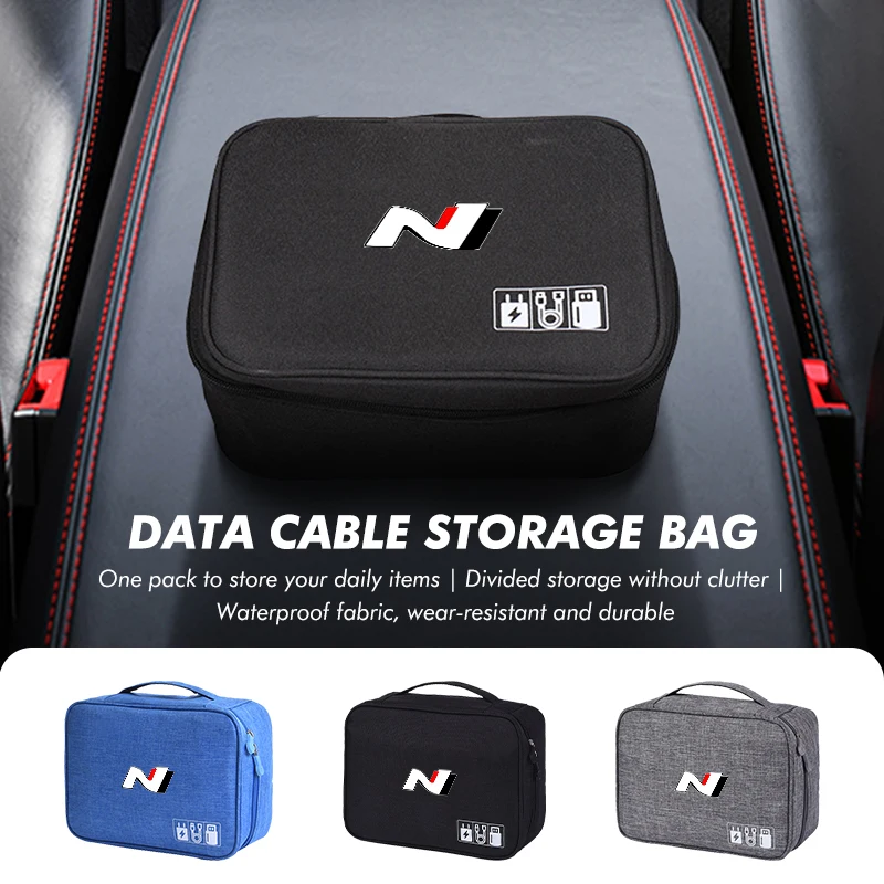 Digital Storage Bag Data Cable Organizer Portable Waterproof For Hyundai Sonata i30 i20 Tucson Elantra Kona N Line