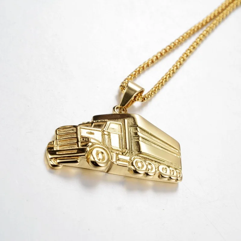 Punk Big Truck Pendant Personality Car Necklace Steel Vintage Trendy Carriages Necklace Car for Mens Drive Birthday Gift