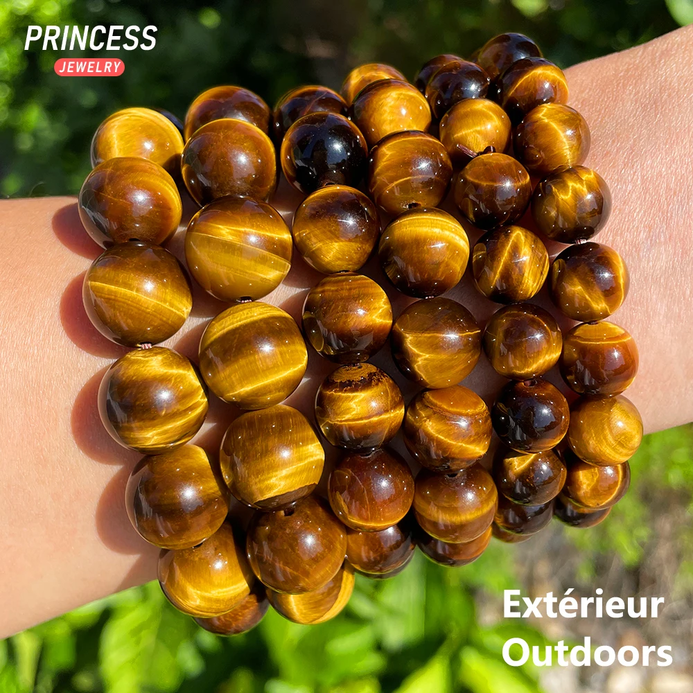 Top 100% Natural Yellow Tiger Eye Stone 6-14mm Elastic Bracelet Loose Beads for Jeweyry Gift or Jewelry Making