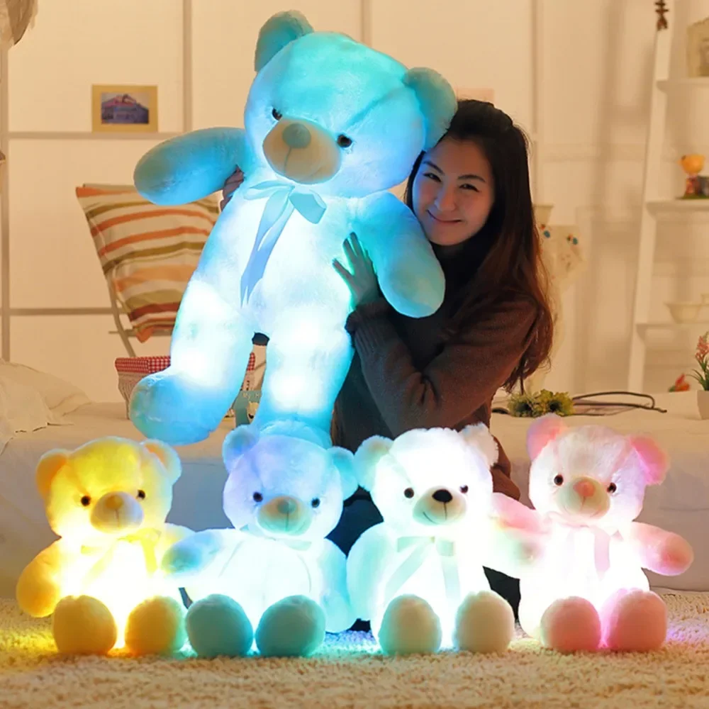 Cute 30cm Creative Light Up LED Teddy Bear Stuffed Animals Plush Toy Colorful Glowing Teddy Bear Christmas Gift for Kids