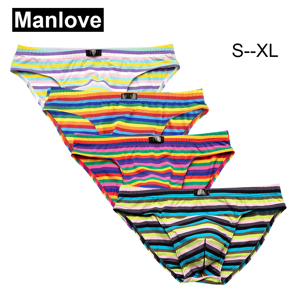 

4pcs Boxer Shorts Men's Stretch Striped Bikini Briefs Underwear Breathable Sexy Colorful Panties Male U Convex Underpants