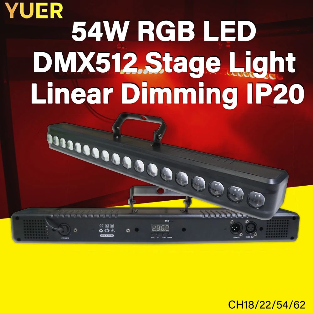 

YUER NEW 54W 18X3535 RGB светодиодный DMX512 Stage, Linear Dimming, IP20-идеально подходит для освещения сцены, представлений, баров, KTV