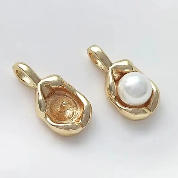 1pc 14K Gold-Filled Necklace Pendant, Pearl Holder & Gold Bean Blank Setting, Handmade DIY Pearl Choker Chain Accessories