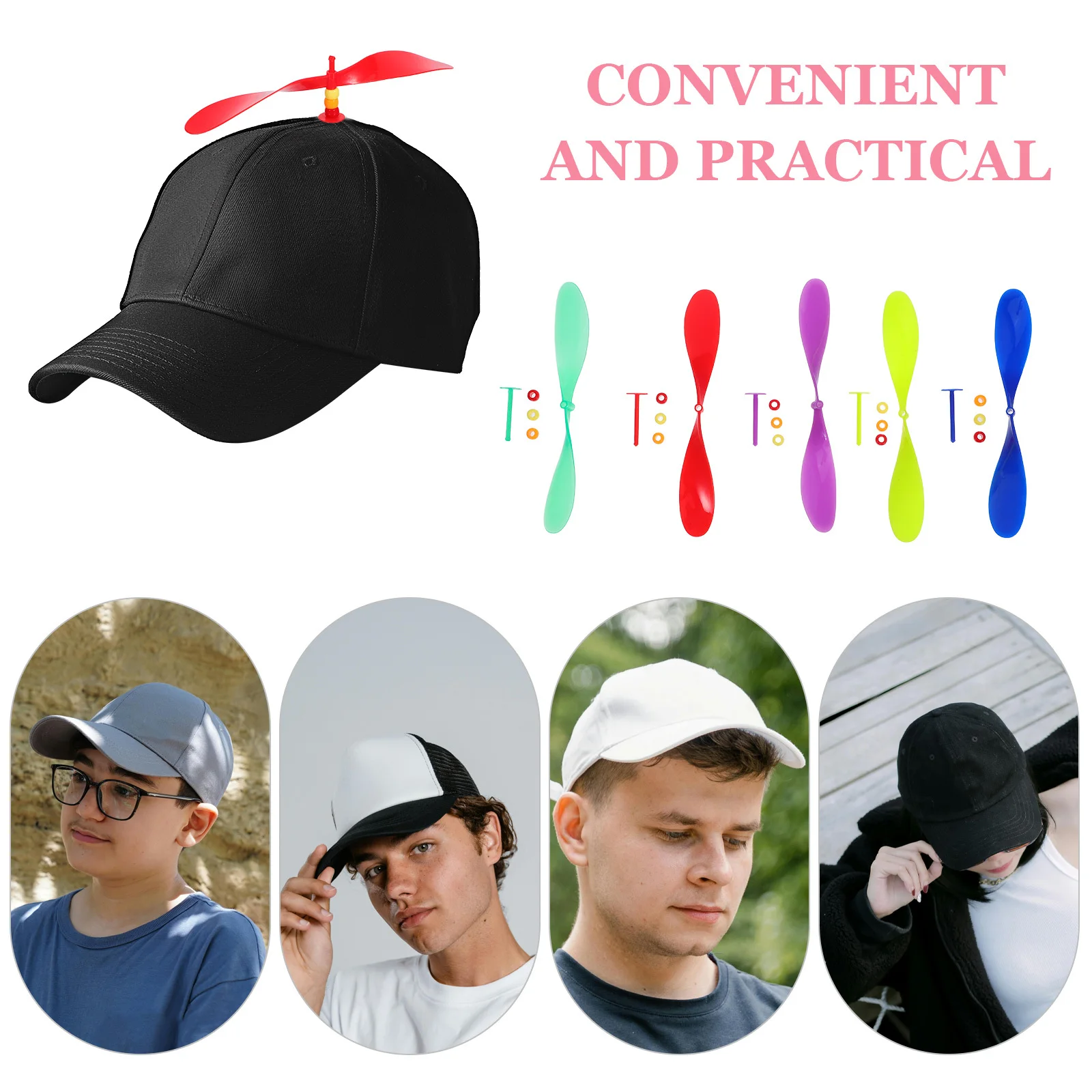 5 قطع من مروحة القبعة الملونة القابلة للفصل، تصميم دوار لقبعات البيسبول، ملحقات ممتعة فريدة من نوعها، خفيفة الوزن وسهلة التركيب للحفلات #4
