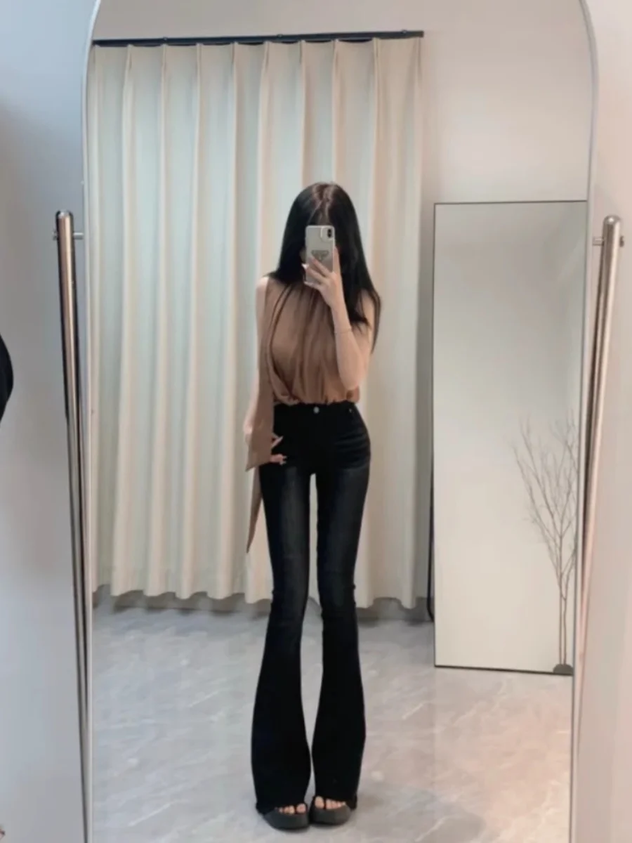 High Waist Elastic Slim Fit Bootcut Jeans plus Size Hip Enhancing Grey Black Spring Summer New Style Women's Cotton Stretch D...