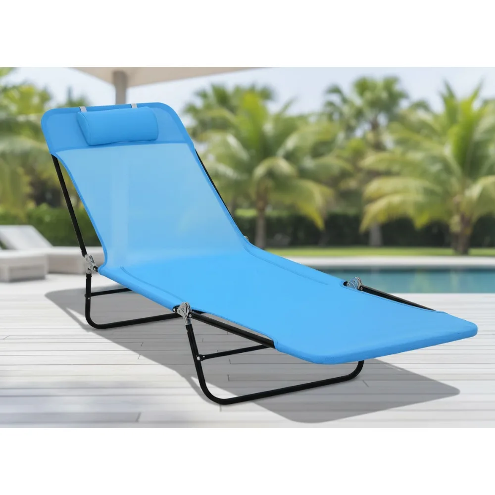 

Folding Chaise Lounge Chair, Reclining Outdoor Sun Tanning Bed with Breathable Mesh Seat for Pool Beach Patio