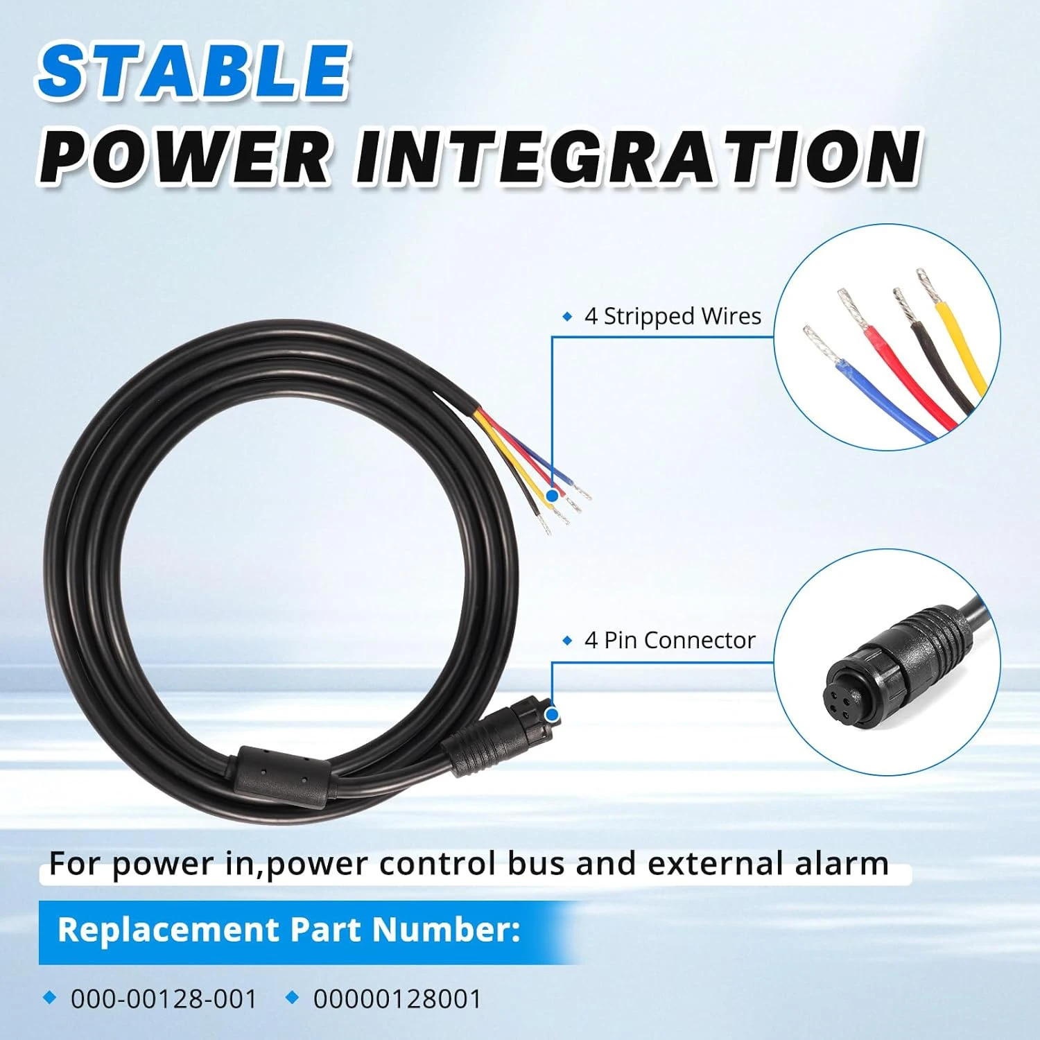 000-00128-001 4-pin Marine Power Cord Fit for Simrad GO9/12, Vulcan 7/9/12, NSS EVO3, ZEUS2,ZEUS3 for Power in (6.5 Feet)