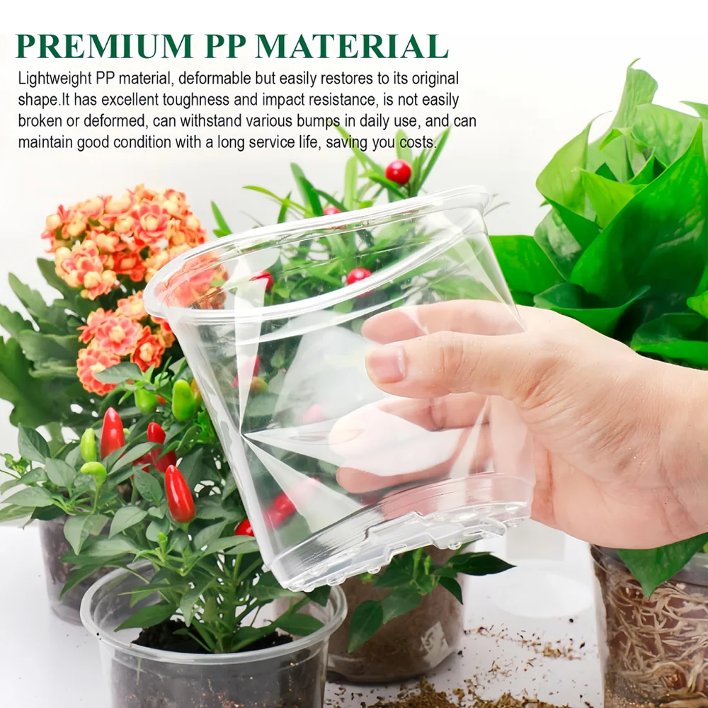 30 Packungen 3,5/4/5 Zoll Klare Anzuchttöpfe, Transparente Kunststoff-Pflanzgefäße mit Drainagelöchern, Saatgut-Anzuchttöpfe für Blumen und Pflanzen – Detail 4