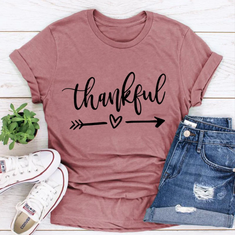 

Thankful Shirt Thanksgiving Tshirt Cute Thankful Heart T-shirt 2022 Fall Graphic Tees Women's Thanksgiving Vintage Tees L