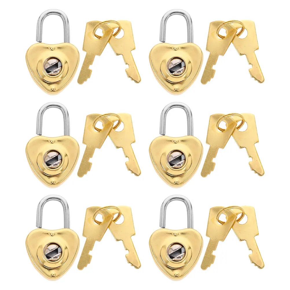 

6 set Mini Heart Padlock Vintage Zinc Alloy Small Metal Decorative Locks for Diaries Boxes Backpacks heart locks key padlock