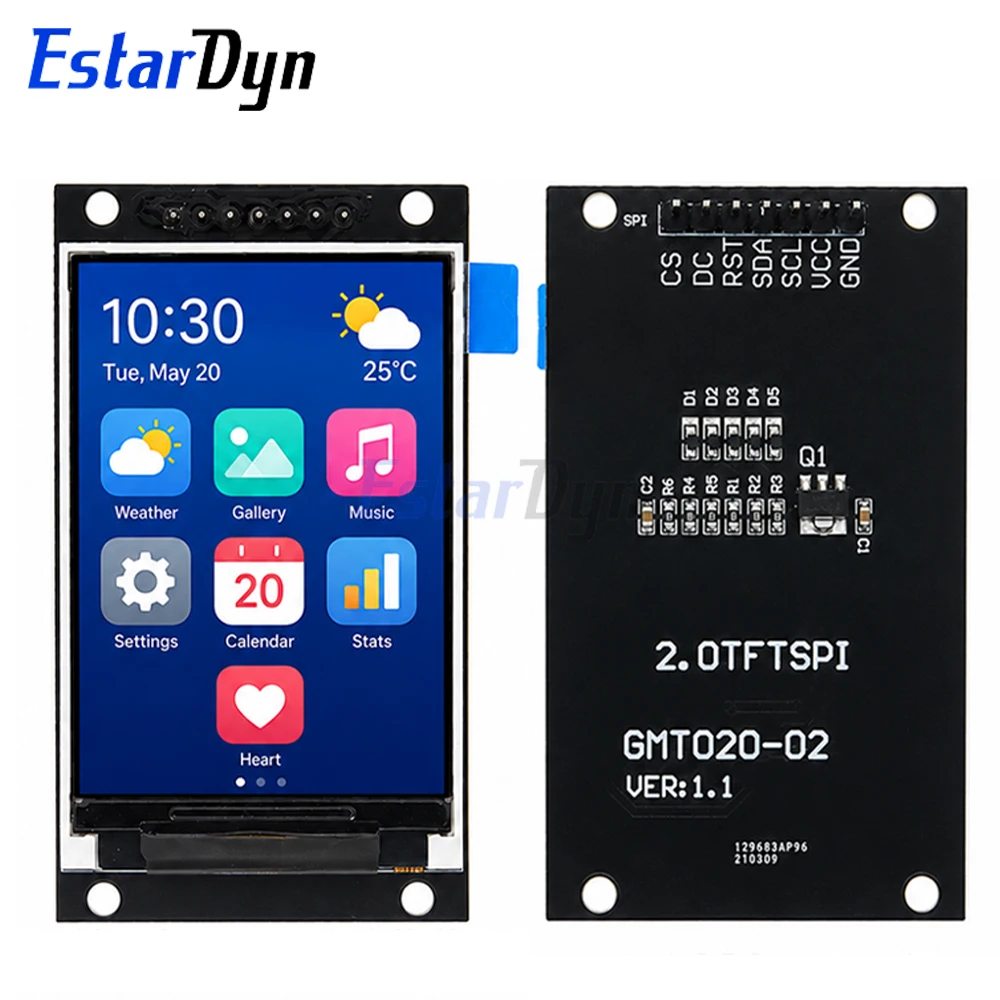 Estardyn 2.0 Inch TFT LCD Display Module ST7789V 240x320 SPI Full Color Screen for DIY Electronics Projects
