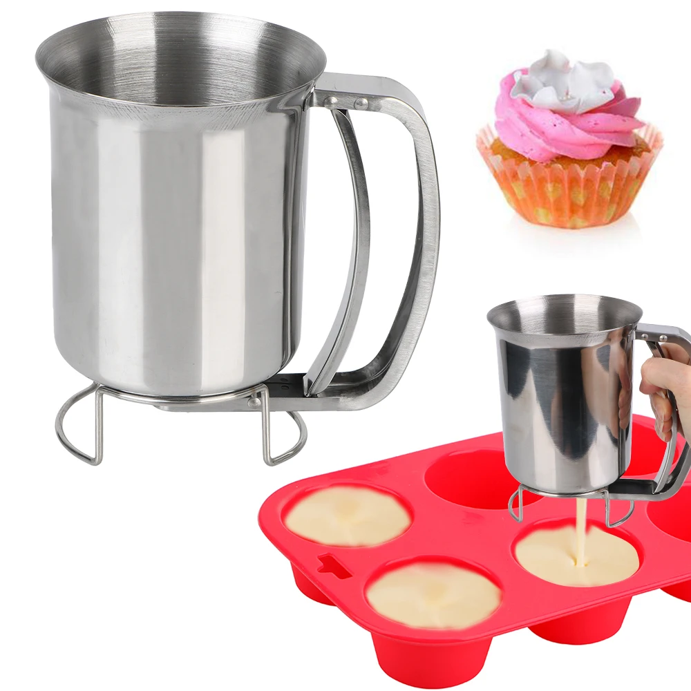 Kitchen Tool Cake Cupcake Dough Dispenser Funnels Piston Funnel With Support Batter Dispenser Baking Tools Stainless Steel