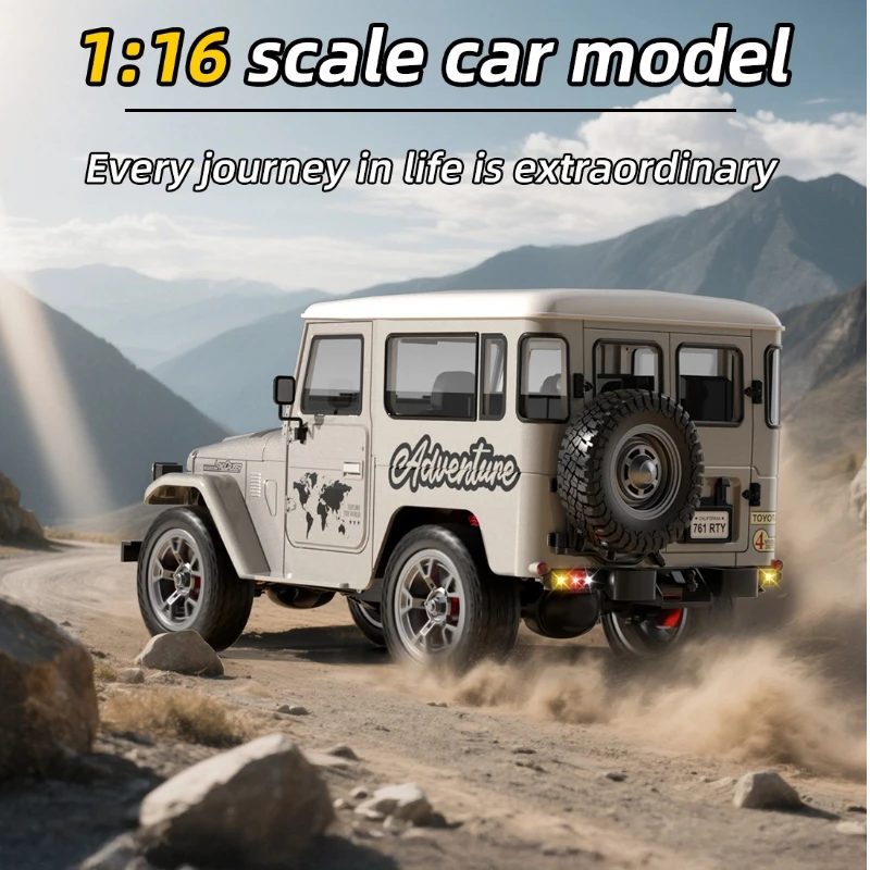 Model symulacyjny samochodu zdalnie sterowanego FJ40 w skali 1/16 z metalowym wykończeniem, funkcją dymu i podświetlenia, napędem na sznurkowy napęd HG4-211