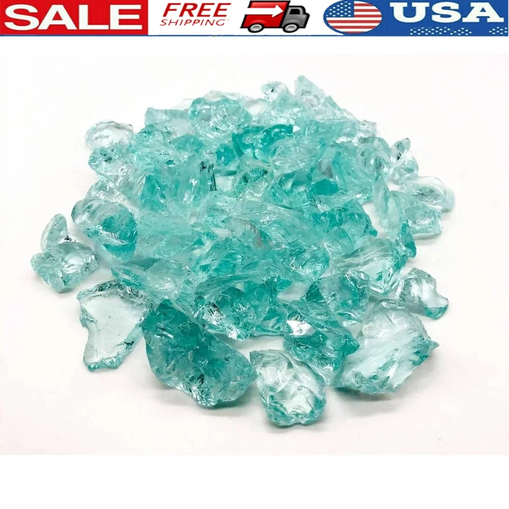 

Crystal Teal Fire Pit Glass Rocks 10 lbs Heat Resistant Decorative Fire Glass Indoor Outdoor Gas Fireplaces