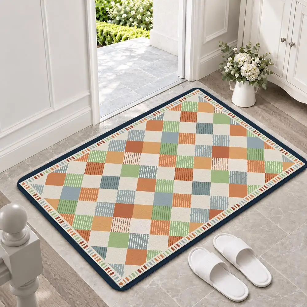 art Checked Tablecloth Floor Mat Doormat Non-Slip Floor Mat Rug for Bathroom Kitchen Entryway Indoor Outdoor Home Decor