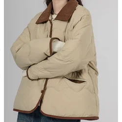 Women Casual Jacket Parka Down Cotton Coat 2023 Autumn Winter Short Jacket Single-Breasted Warm Outerwear Female Loose Clothing