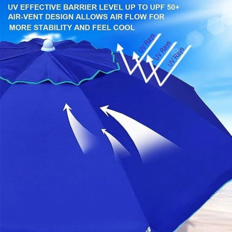 Folding Portable Travel Beach Umbrella With Three Section Telescopic Umbrella And Sand Anchor Turning Outdoor Sunshade Umbrella