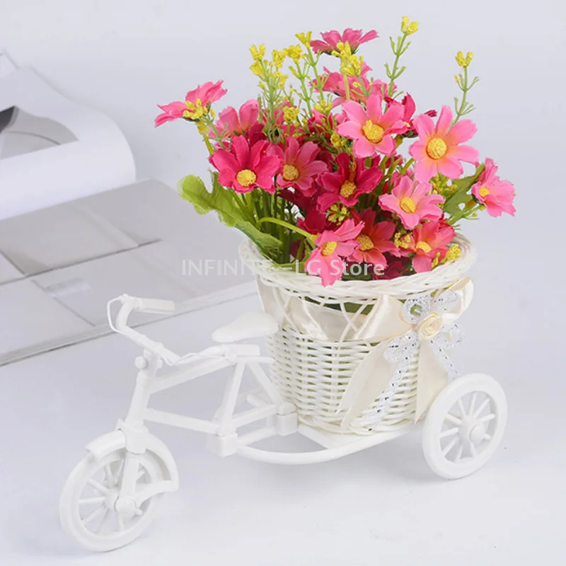 Home Garden Wedding Party Decor Romantic Lovely Decor Figurines Miniatures Rattan Flower Basket Vase Tricycle Bicycle Model