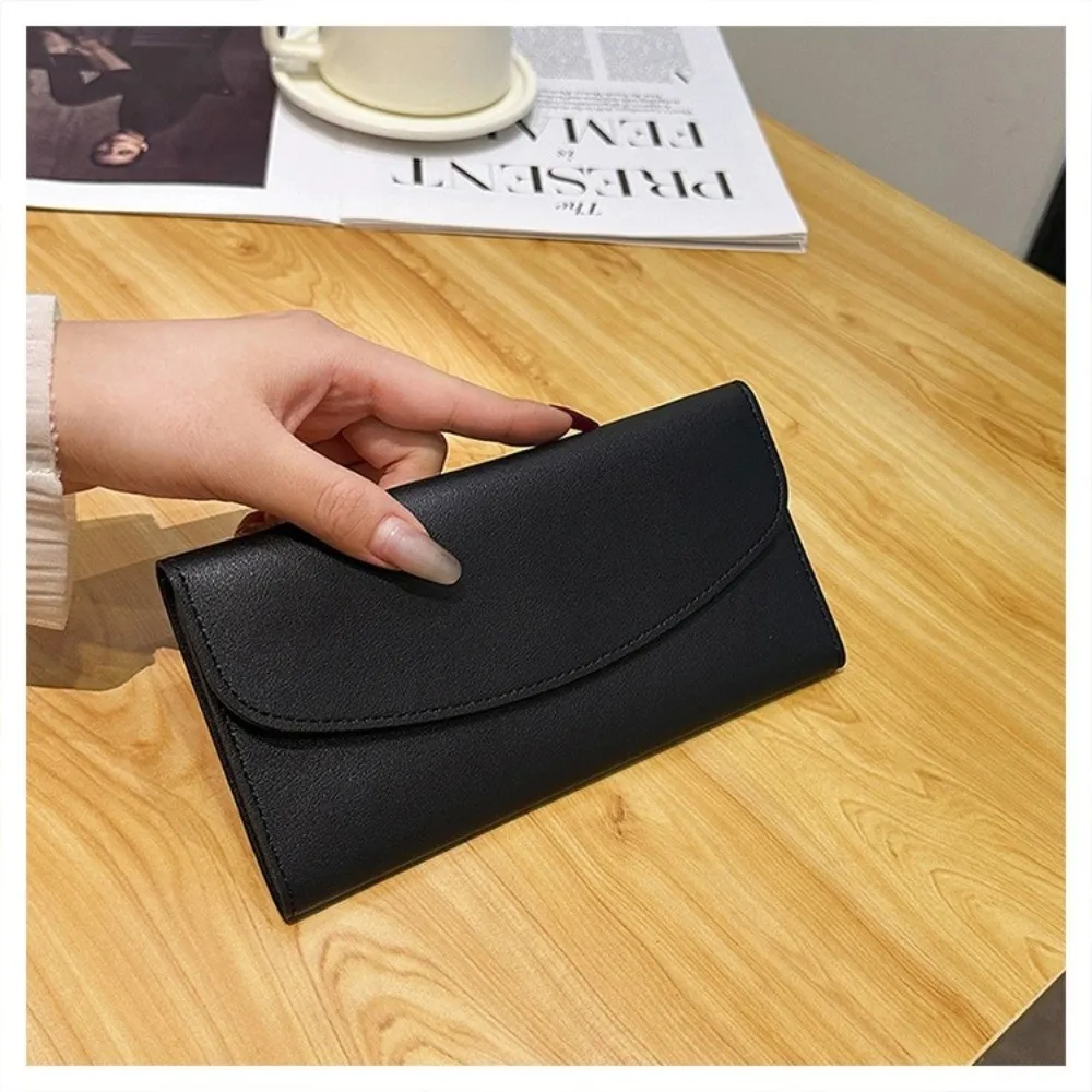 Elegant PU Leather Long Wallet Solid Color Multi Card Slot Trifold Purse Soft Slim Money Bag for Men and Women
