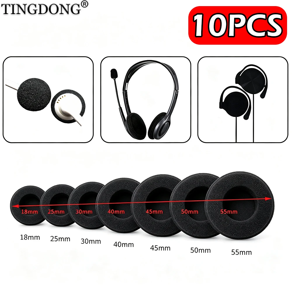 10Pcs Replacement Headphone Foam Ear Pads, Soft Sponge Ear Cushion Covers, Multi-size Fit for Multiple On-Ear Headset Models