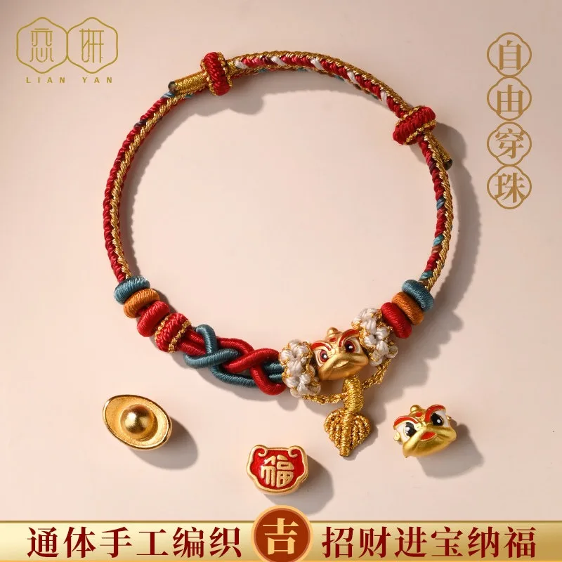 Lucky Knot Leaf Charm Bracelet Women Adjustable Handmade Woven String Bead Wristband Fashion Jewelry Gift for Her Best Friend