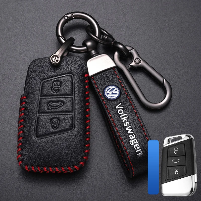 New Leather Smart 3 Button Car Key Case Cover Bag for VW Volkseagen Passat B8 Magotan for Skoda Superb A7 Kodiaq Seat Shell Fob