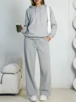 Conjunto de dos piezas para mujer, otoño-invierno: Sudadera con capucha y pantalones anchos, estilo casual, holgado, manga larga, chándal deportivo cómodo.