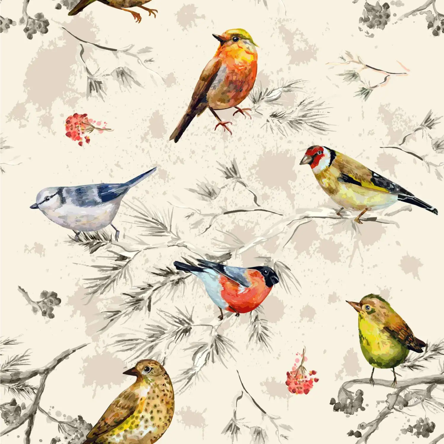 Vintage Birds Peel and Stick Wallpaper Branches Removable Contact Paper Light Beige Self Adhesive Wall Paper for Bedroom Decor